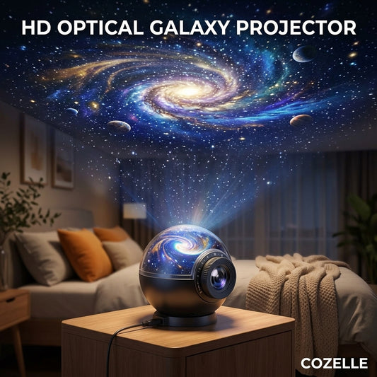 HD Optical Galaxy Planetarium Star Projector - Ambient Bedroom Night Light with Interchangeable Discs